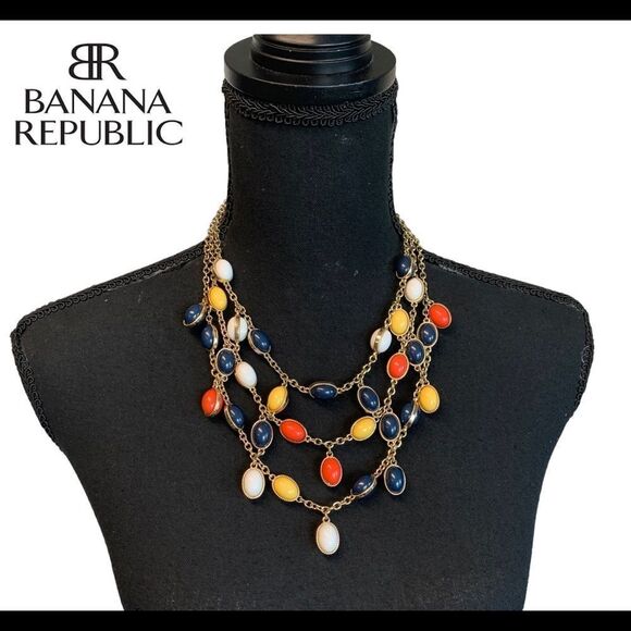 BANANA Republic beaded bohemian multi layered gold chain costume necklace